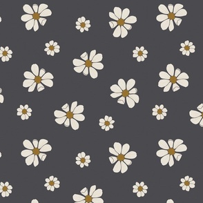 Vintage Daisies on Muted Black 12 inch