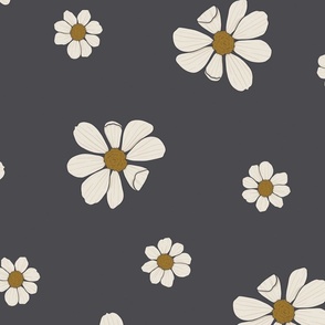 Vintage Daisies on Muted Black 24 inch