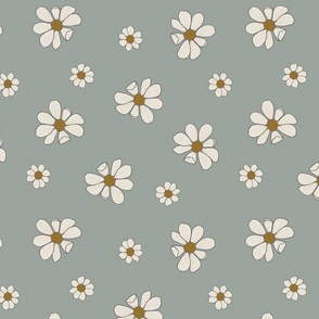 Vintage Daisies on Blue 12 inch