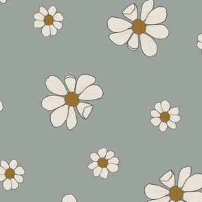 Vintage Daisies on Blue 24 inch