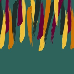 Orange, yellow, burgundy and dark green brush strokes - Large scale