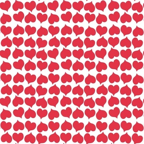 Wonky hearts red magenta on white 