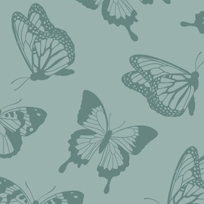 Aqua Blue Tonal Butterflies 24 inch