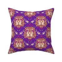 Dancing Rabbits on Purple Background Small Print