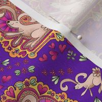 Dancing Rabbits on Purple Background Small Print