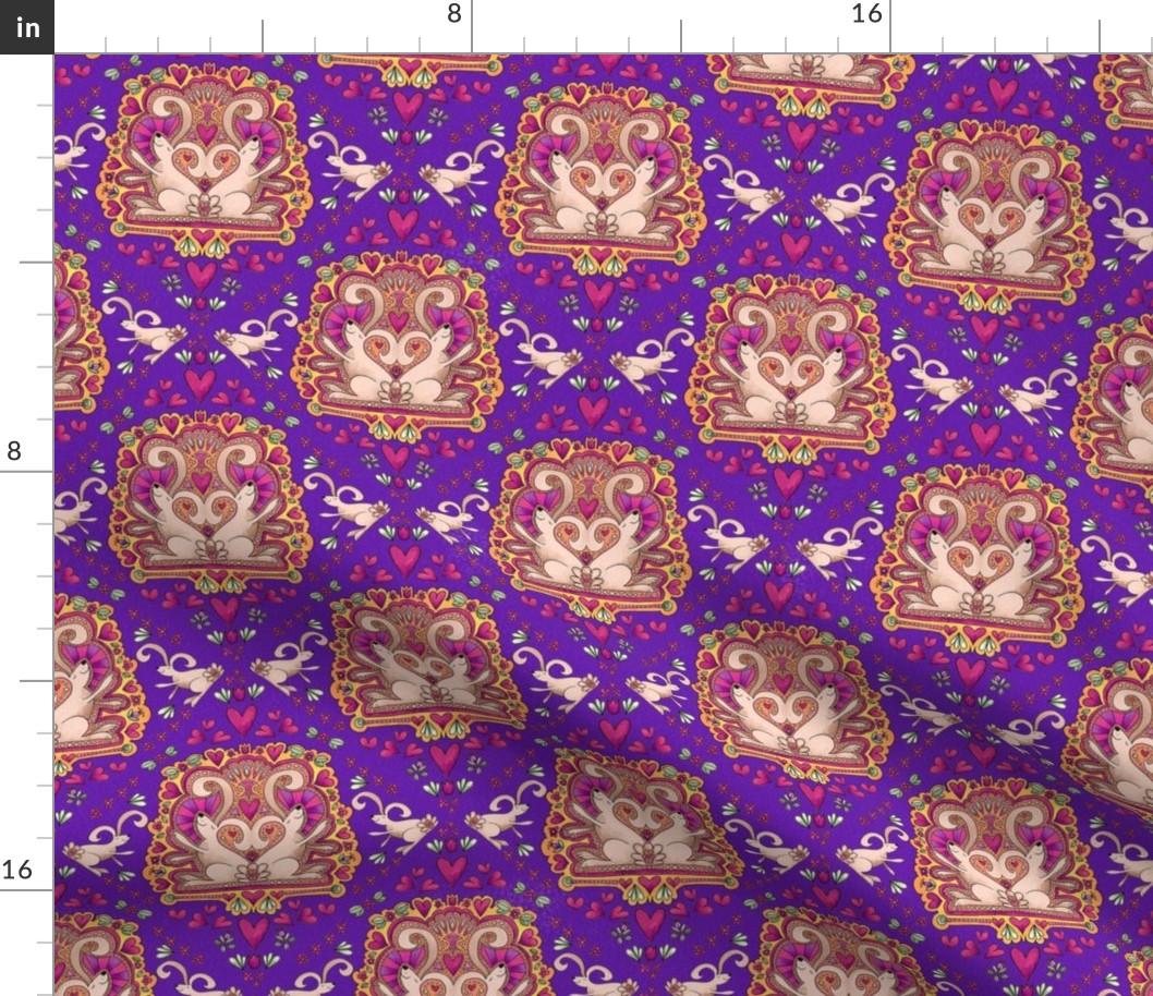 Dancing Rabbits on Purple Background Small Print