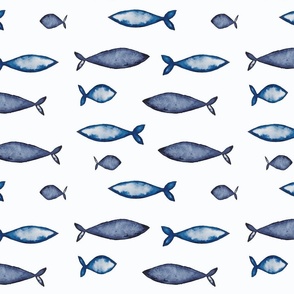 Watercolor Fishes - indigo - large