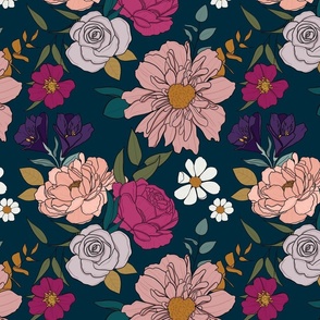 Roses and PeonyJewel Tone Floral 12 inch