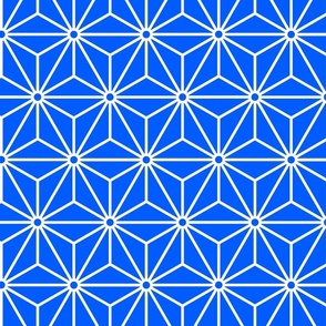 31 Geometric Stars- Japanese Hemp Leaves- Asanoha- White on Cobalt Blue Background- Petal Solids Coordinate- Medium