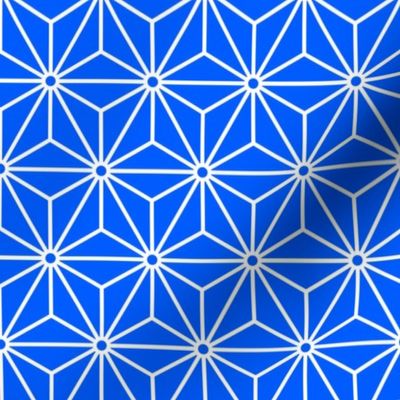 31 Geometric Stars- Japanese Hemp Leaves- Asanoha- White on Cobalt Blue Background- Petal Solids Coordinate- Small