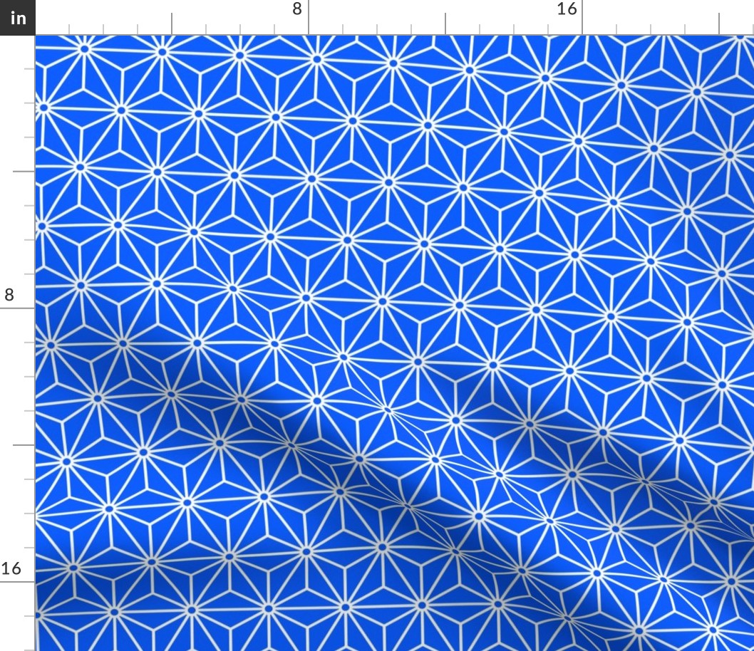 31 Geometric Stars- Japanese Hemp Leaves- Asanoha- White on Cobalt Blue Background- Petal Solids Coordinate- Small