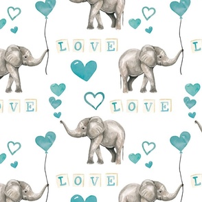 Valentines Elephant and Blue Hearts 12 inch