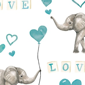 Valentines Elephant and Blue Hearts 24 inch