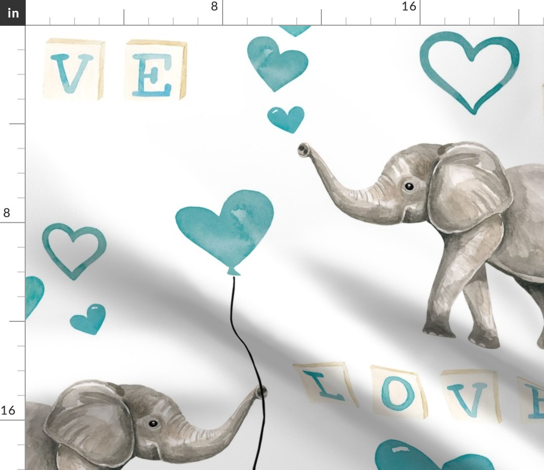 Valentines Elephant and Blue Hearts 24 inch
