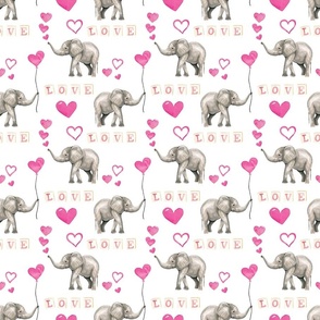 Valentines Elephant and Pink Hearts 6 inch
