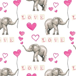 Valentines Elephant and Pink Hearts 12 inch