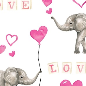 Valentines Elephant and Pink Hearts 24 inch