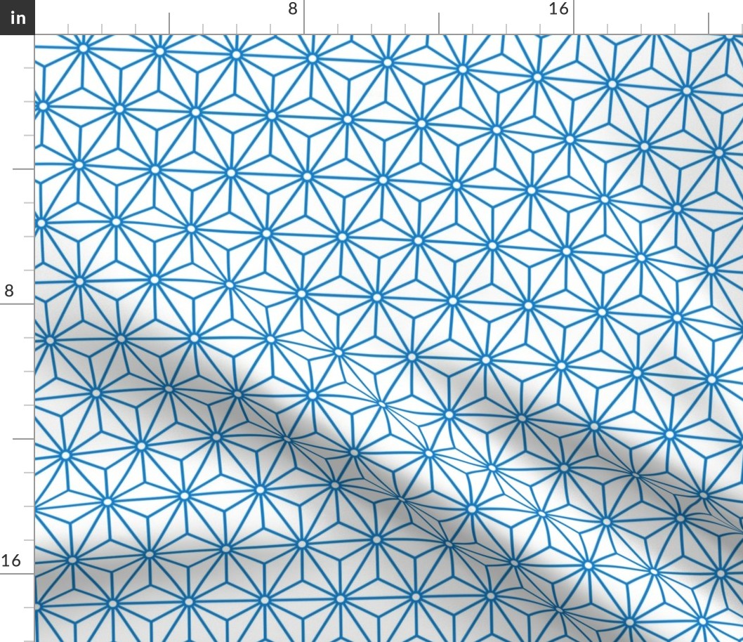 32 Geometric Stars- Japanese Hemp Leaves- Asanoha- Bluebell Blue on White Background- Petal Solids Coordinate- Small