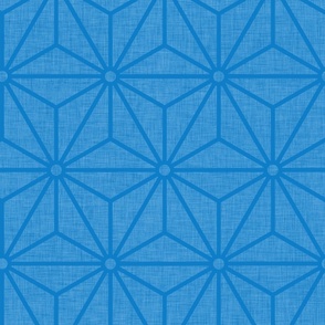 32 Geometric Stars- Japanese Hemp Leaves- Asanoha- Linen Texture on Bluebell Blue Background- Petal Solids Coordinate- Large