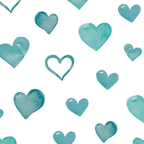 Blue Watercolor Valentines Hearts 24 inch