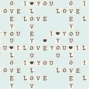 Valentines Letter Tiles on Light Blue 12 inch