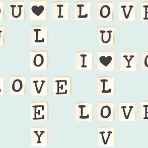 Valentines Letter Tiles on Light Blue 24 inch