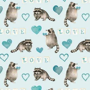 Blue Valentines Raccoon and Hearts 12 inch