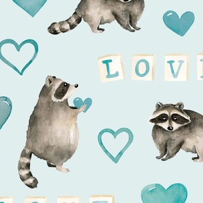 Blue Valentines Raccoon and Hearts 24 inch