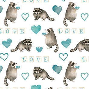 Watercolor Blue Valentines Raccoon Hearts 12 inch