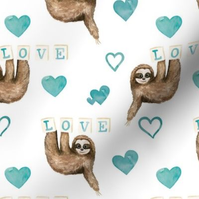 Blue Valentine Sloths and Hearts 6 inch