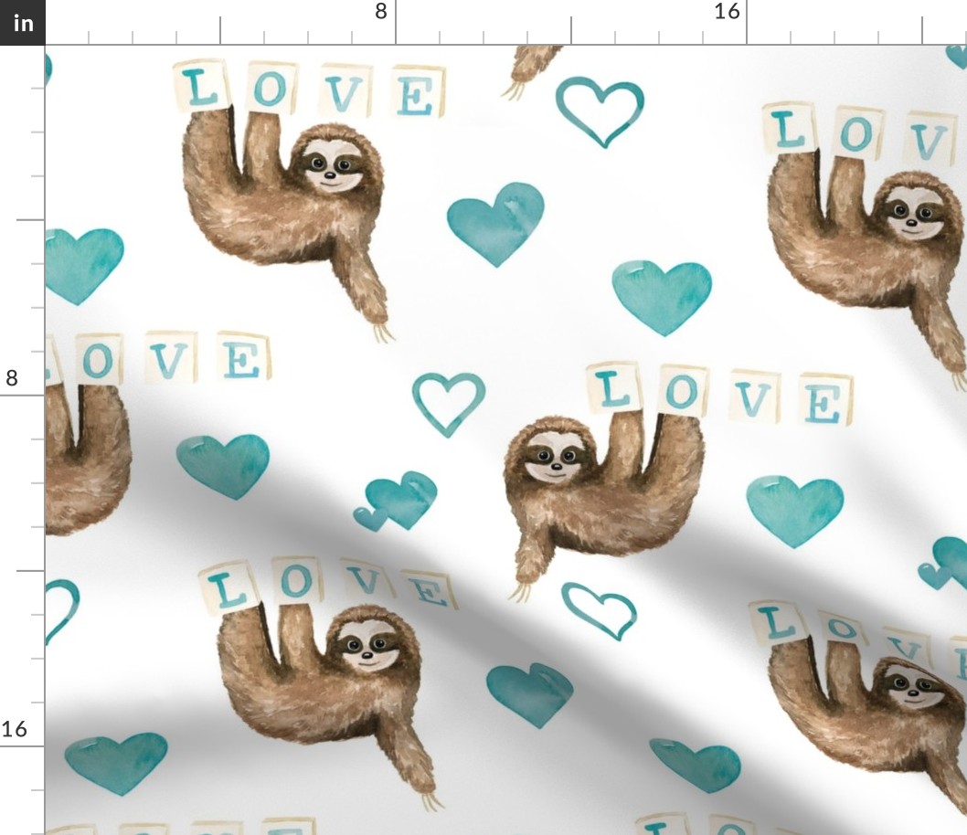 Blue Valentine Sloths and Hearts 12 inch