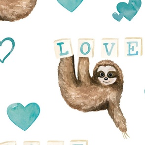 Blue Valentine Sloths and Hearts 24 inch