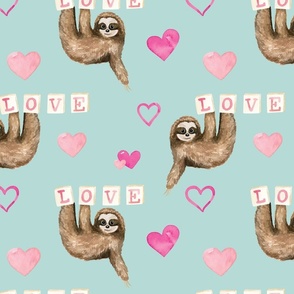 Blue and Pink Valentine Sloths and Hearts 12 inch