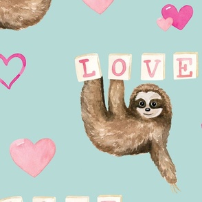 Blue and Pink Valentine Sloths and Hearts 24 inch