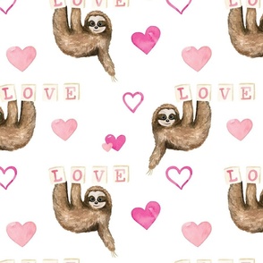Valentine Sloths Pink White 12 inch
