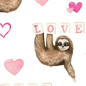 Valentine Sloths Pink White 24 inch