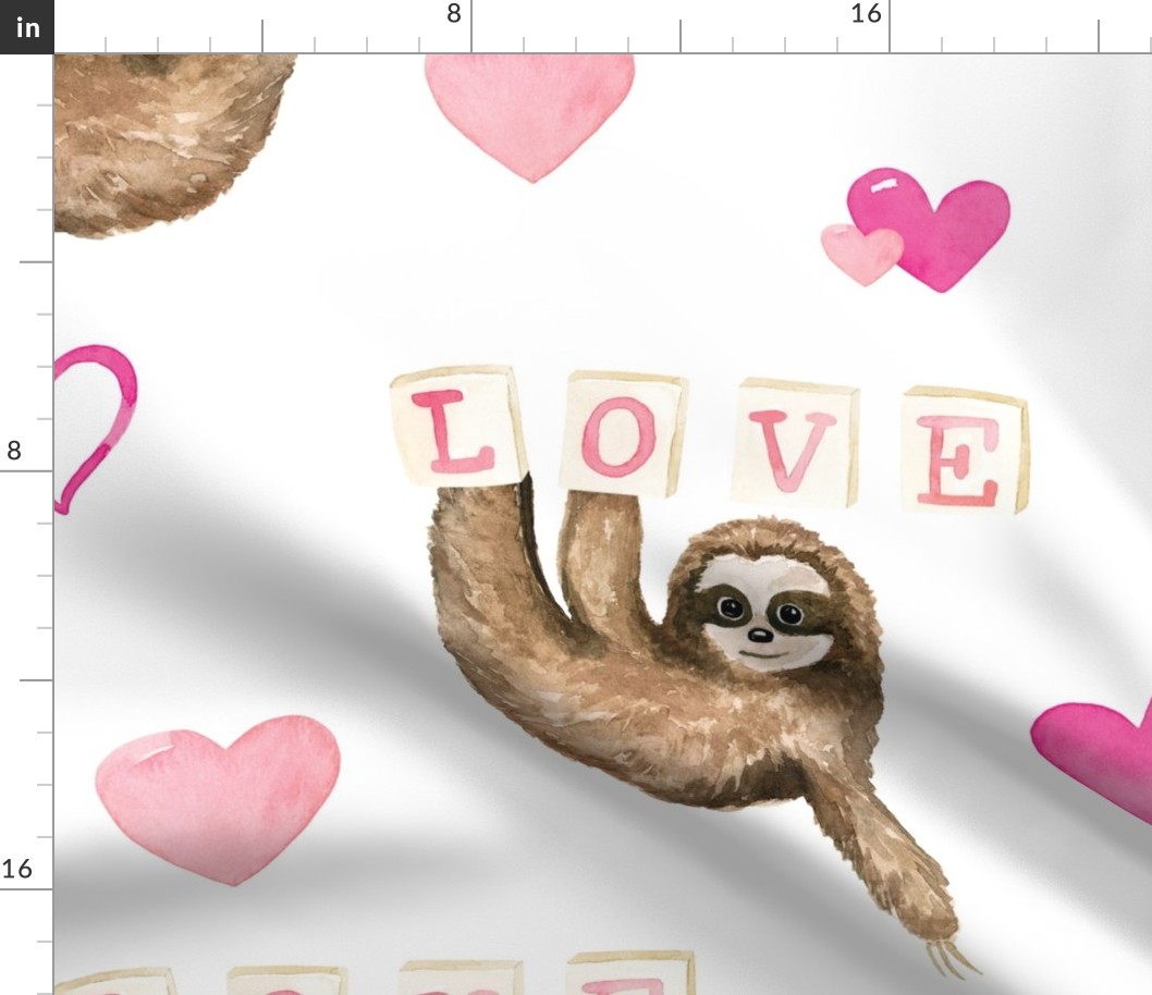 Valentine Sloths Pink White 24 inch