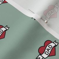 Minimalist Dad Tattoo - Valentine & father's day hearts daddy design red on moody green