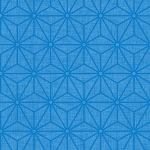 32 Geometric Stars- Japanese Hemp Leaves- Asanoha- Linen Texture on Bluebell Blue Background- Petal Solids Coordinate- Medium