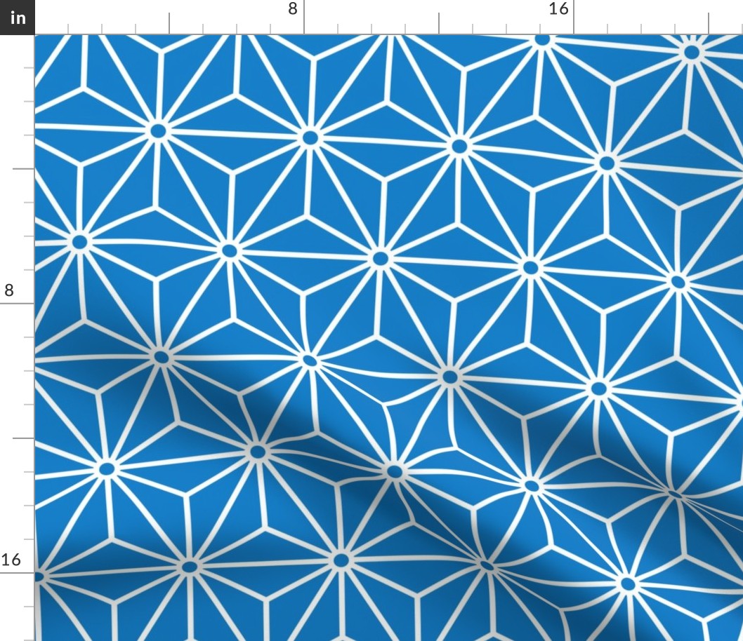 32 Geometric Stars- Japanese Hemp Leaves- Asanoha- White on Bluebell Blue Background- Petal Solids Coordinate- Medium