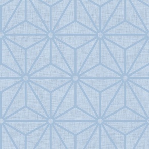 33 Geometric Stars- Japanese Hemp Leaves- Asanoha- Linen Texture on Sky Blue- Pastel Blue Background- Linen Texture- Petal Solids Coordinate- Large