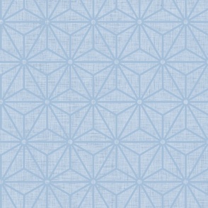 33 Geometric Stars- Japanese Hemp Leaves- Asanoha- Sashiko- Japandi- Linen Texture on Sky Blue- Pastel Blue Background- Linen Texture- Petal Solids Coordinate- Medium