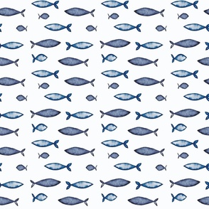 Watercolor Fishes - indigo - medium