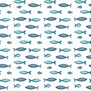 Watercolor Fishes - teal - medium