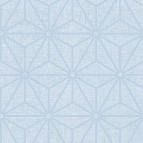 34 Geometric Stars- Japanese Hemp Leaves- Asanoha- Linen Texture onFog Blue- Pastel Blue Background- Petal Solids Coordinate- Large