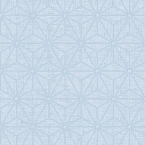 34 Geometric Stars- Japanese Hemp Leaves- Asanoha- Linen Texture onFog Blue- Pastel Blue Background- Petal Solids Coordinate- Medium