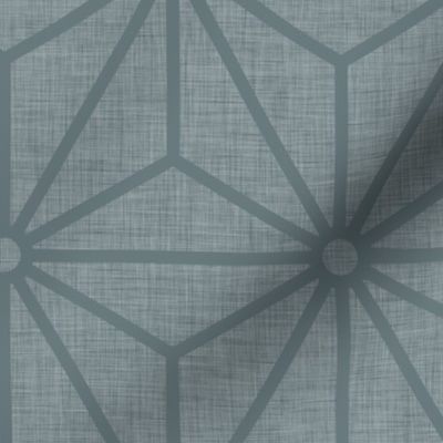 35 Geometric Stars- Japanese Hemp Leaves- Asanoha- Linen Texture on Slate Gray- Grey Blue Background- Petal Solids Coordinate- Large