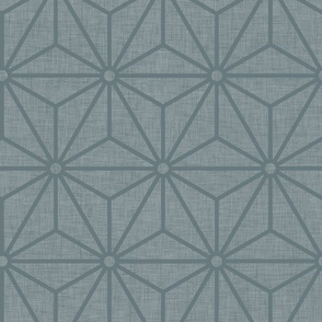 35 Geometric Stars- Japanese Hemp Leaves- Asanoha- Linen Texture on Slate Gray- Grey Blue Background- Petal Solids Coordinate- Large