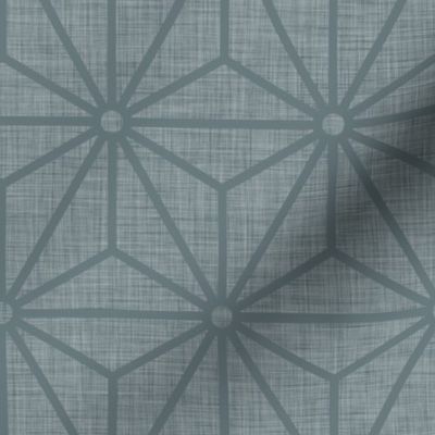 35 Geometric Stars- Japanese Hemp Leaves- Asanoha- Sashiko- Japandi- Linen Texture on Slate Gray- Grey Blue Background- Petal Solids Coordinate- Medium