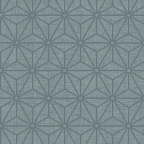 35 Geometric Stars- Japanese Hemp Leaves- Asanoha- Sashiko- Japandi- Linen Texture on Slate Gray- Grey Blue Background- Petal Solids Coordinate- Medium